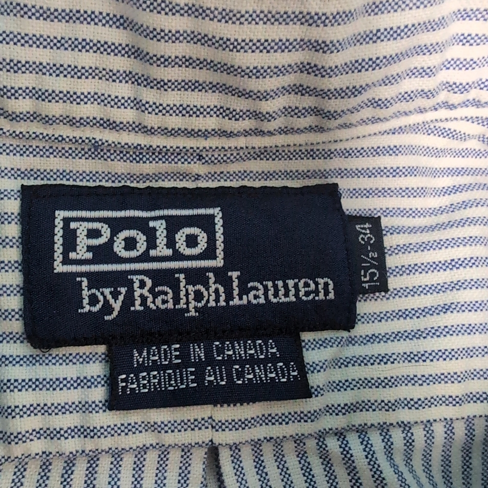 VTG Polo Ralph Lauren Made In Canada Raw Hem Striped Button Up Shirt Small Pony - Picture 4 of 7